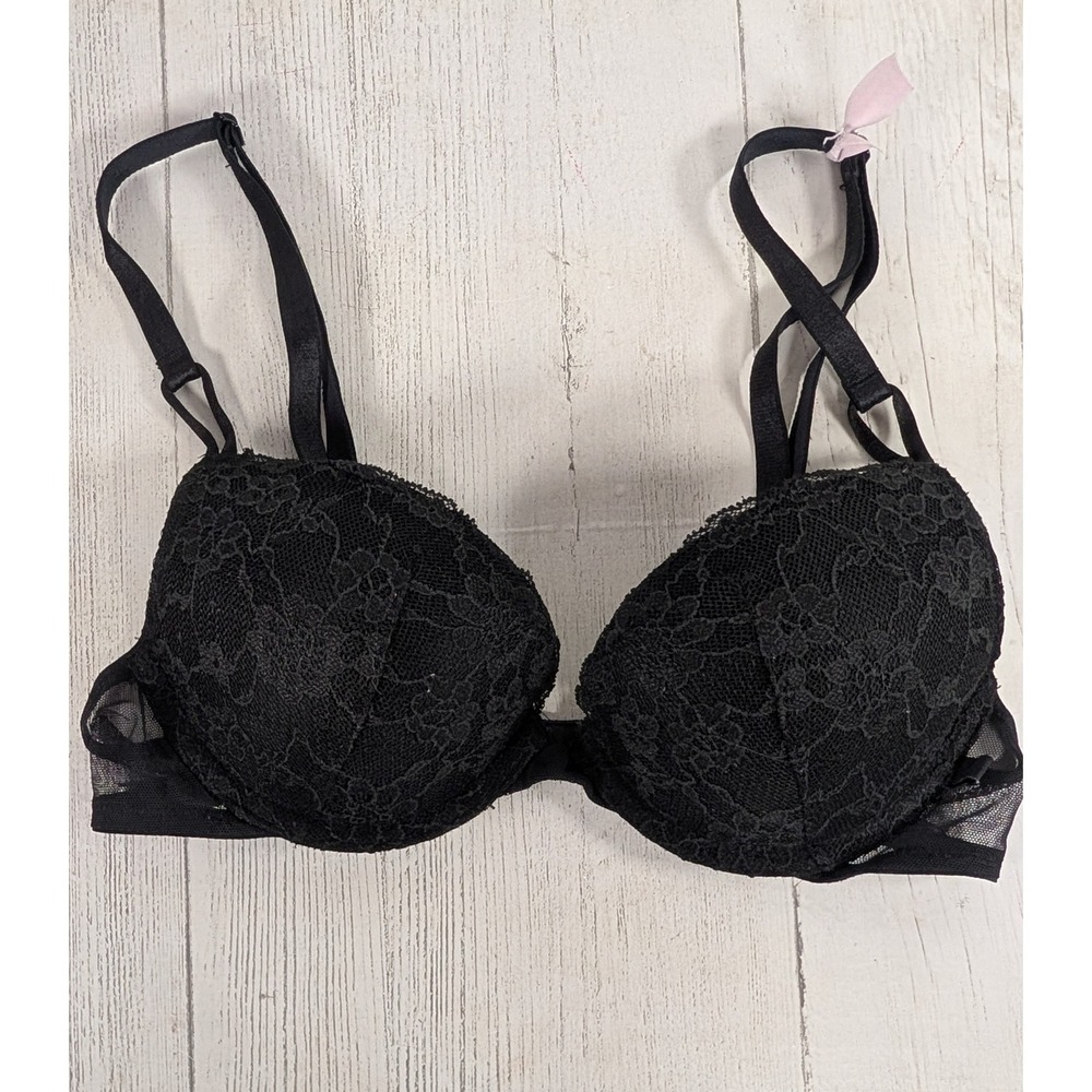 Victoria's Secret Black Lace Mesh Push-Up Bra 32A 164305-QB4